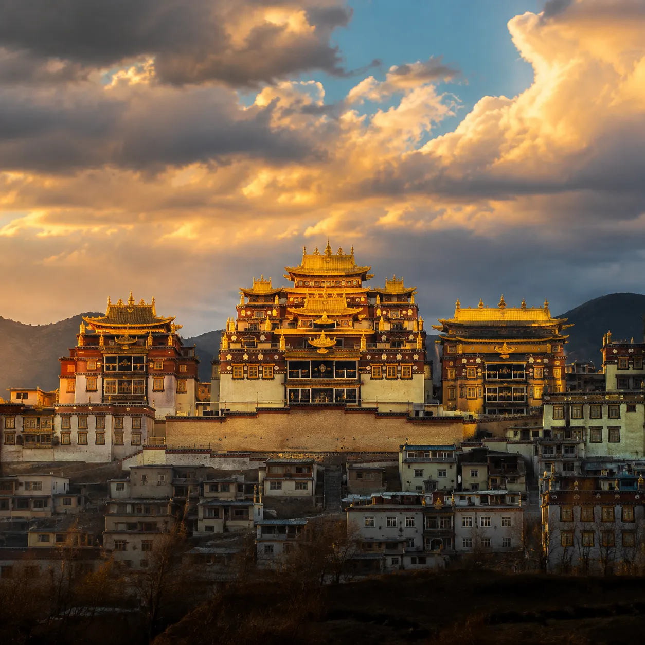 Songzanlin Monastery golden roof Tibetan Buddhist temple complex at 3300 meters nicknamed Little Potala Palace in Shangri-La Yunnan